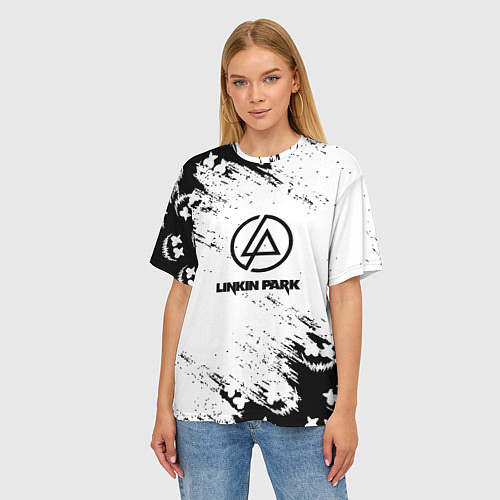 Женская футболка оверсайз Marshmello x Linkin park / 3D-принт – фото 3