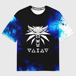 Футболка оверсайз женская Ведьмак лого синие краски, цвет: 3D-принт