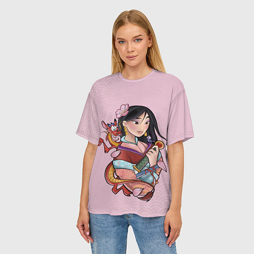 Женская футболка оверсайз Красивая Мулан и Мушу - big pictures / 3D-принт – фото 3