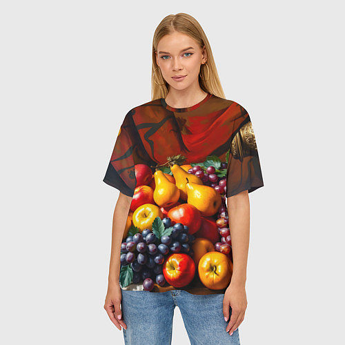 Женская футболка оверсайз Фруктовый натюрморт / 3D-принт – фото 3