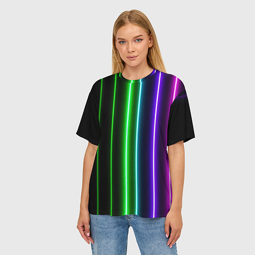 Женская футболка оверсайз Neon lines / 3D-принт – фото 3