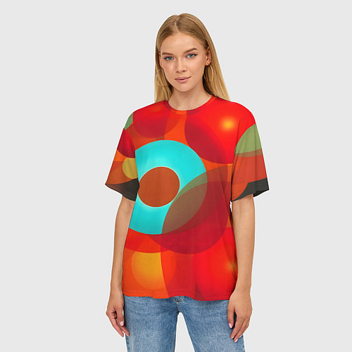 Женская футболка оверсайз Оптическая абстракция с кругами / 3D-принт – фото 3