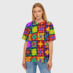 Футболка оверсайз женская Неоновое стекло абстракция, цвет: 3D-принт — фото 2