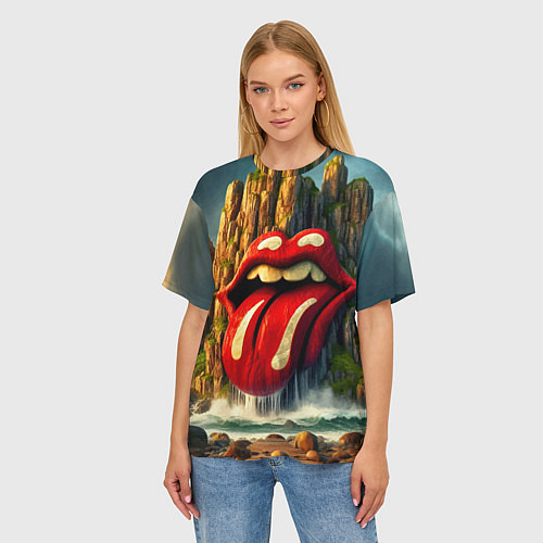 Женская футболка оверсайз Rolling Stones - sea rocks / 3D-принт – фото 3