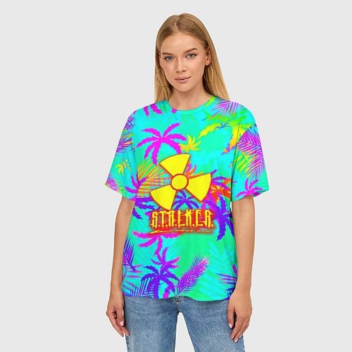 Женская футболка оверсайз Stalker тропики из гта / 3D-принт – фото 3