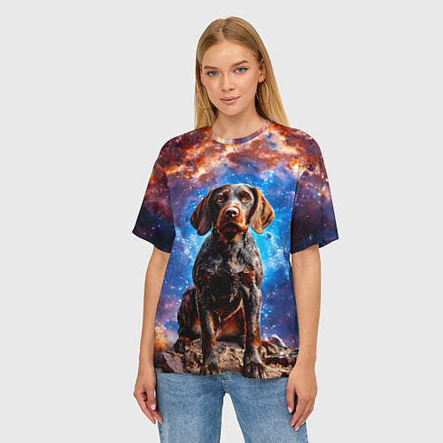 Женская футболка оверсайз Дратхаар в космосе / 3D-принт – фото 3