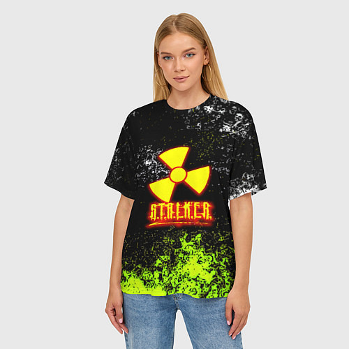 Женская футболка оверсайз Stalker брызги красок / 3D-принт – фото 3