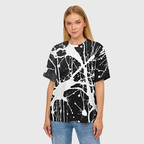 Женская футболка оверсайз Брызги белой краски / 3D-принт – фото 3