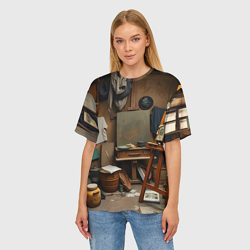Женская футболка оверсайз Мастерская художника / 3D-принт – фото 3