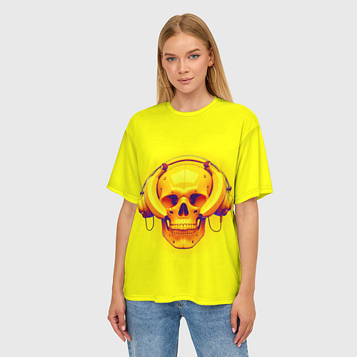 Женская футболка оверсайз Yellow bananas skull - cyberpunk / 3D-принт – фото 3