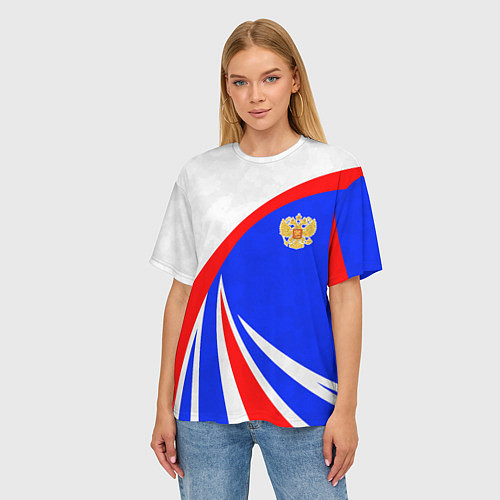 Женская футболка оверсайз Герб России - цвета флага / 3D-принт – фото 3