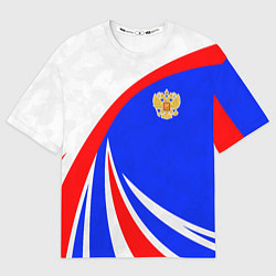 Футболка оверсайз женская Герб России - цвета флага, цвет: 3D-принт