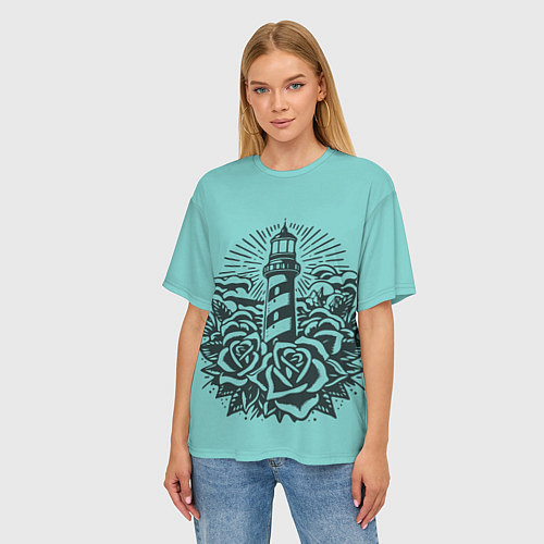 Женская футболка оверсайз Маяк и розы / 3D-принт – фото 3