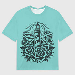 Женская футболка оверсайз Маяк и розы