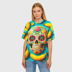 Футболка оверсайз женская Череп и бананы - летняя композиция, цвет: 3D-принт — фото 2