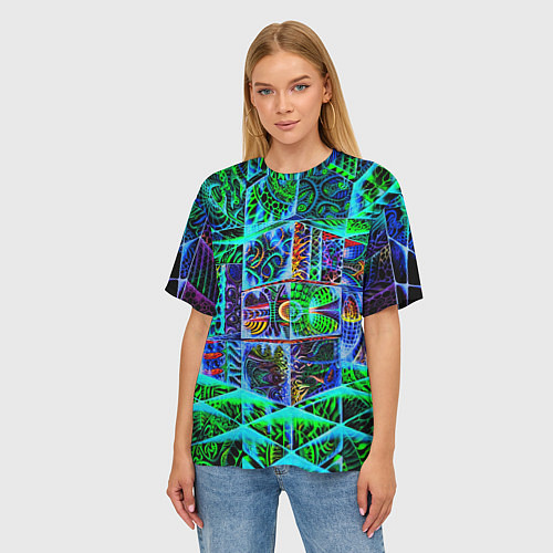 Женская футболка оверсайз Психоделика узор кислотный / 3D-принт – фото 3