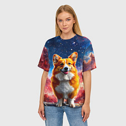 Футболка оверсайз женская Корги и космическое небо, цвет: 3D-принт — фото 2