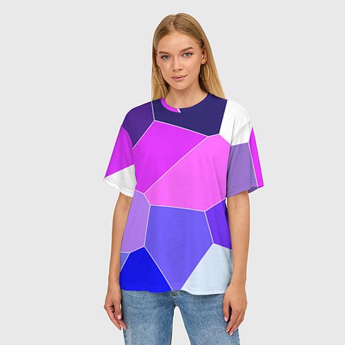 Женская футболка оверсайз Сине-розовый крупные фрагменты / 3D-принт – фото 3
