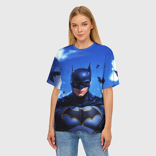 Женская футболка оверсайз Бэтмен синее небо / 3D-принт – фото 3