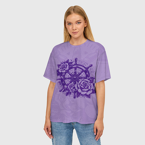 Женская футболка оверсайз Штурвал в розах / 3D-принт – фото 3