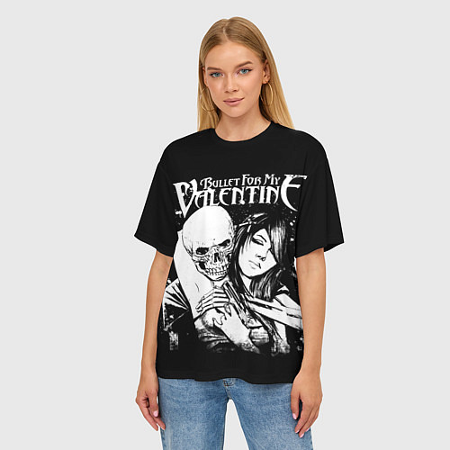 Женская футболка оверсайз Bullet for my valentine black / 3D-принт – фото 3