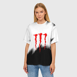 Футболка оверсайз женская Monster energy чёрно белые краски, цвет: 3D-принт — фото 2