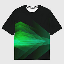 Футболка оверсайз женская Неоновая зеленая абстракция на черном фоне, цвет: 3D-принт