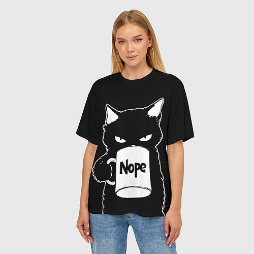 Женская футболка оверсайз Angry black cat nope / 3D-принт – фото 3
