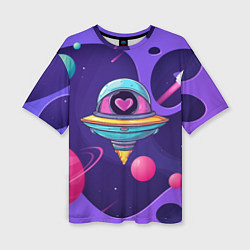 Футболка оверсайз женская Летающая тарелка с сердцем, цвет: 3D-принт