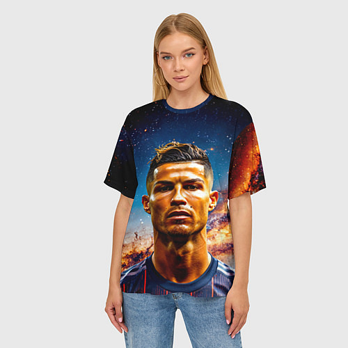 Женская футболка оверсайз Криштиану Роналду в космосе / 3D-принт – фото 3