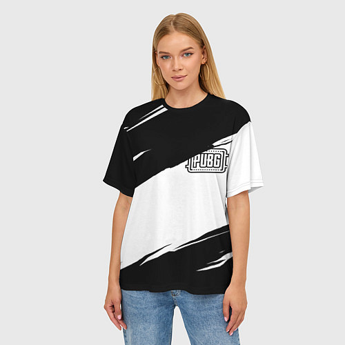 Женская футболка оверсайз PUBG черно белые краски / 3D-принт – фото 3