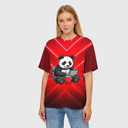Футболка оверсайз женская Панда работает за ноутбуком, цвет: 3D-принт — фото 2