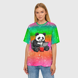 Футболка оверсайз женская Панда с кофе за ноутом, цвет: 3D-принт — фото 2