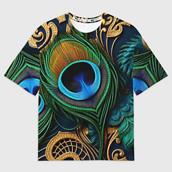 Женская футболка оверсайз Узоры и перья павлина