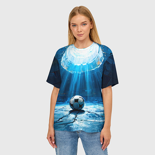 Женская футболка оверсайз Футбольный мяч в синем / 3D-принт – фото 3
