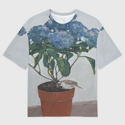 Женская футболка оверсайз Спящий воробушек на гортензии