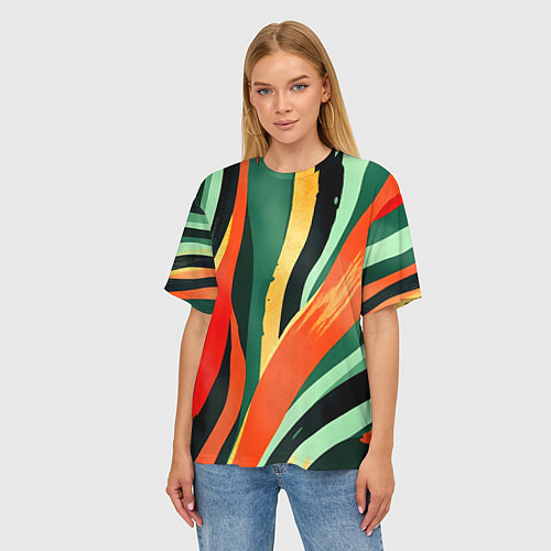 Женская футболка оверсайз Тропическая жаркая абстракция / 3D-принт – фото 3