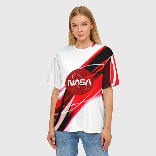 Женская футболка оверсайз Nasa абстрактные полосы / 3D-принт – фото 3