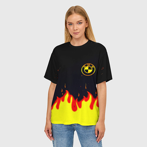 Женская футболка оверсайз BMW огненный / 3D-принт – фото 3