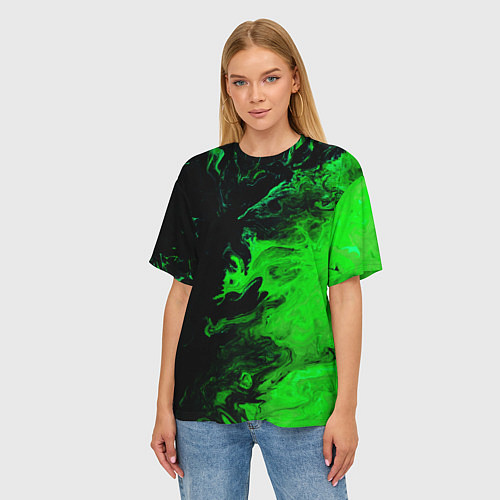 Женская футболка оверсайз Color green black / 3D-принт – фото 3