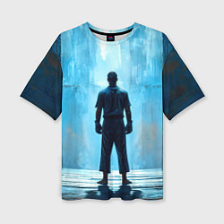 Футболка оверсайз женская Боец крав-мага на синем, цвет: 3D-принт