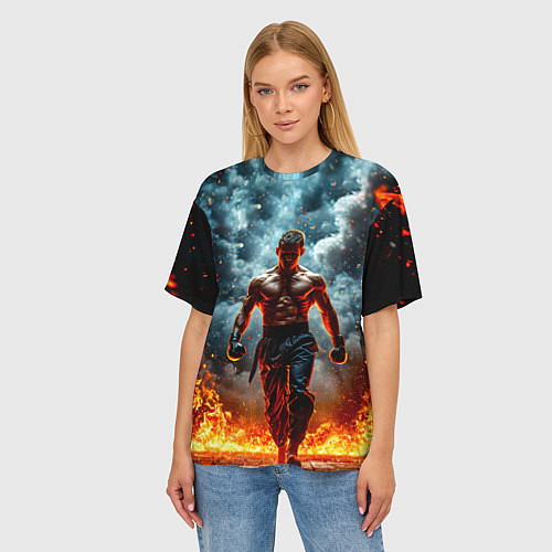 Женская футболка оверсайз Крав-мага боец в огне / 3D-принт – фото 3