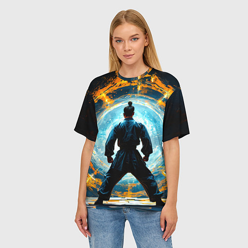 Женская футболка оверсайз Кунг-фу боец / 3D-принт – фото 3