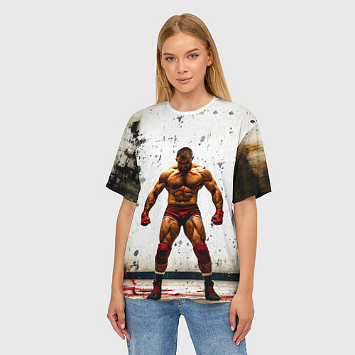 Женская футболка оверсайз Реслер на белом / 3D-принт – фото 3