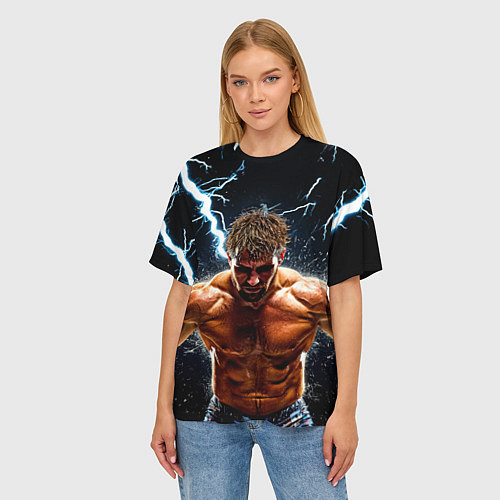 Женская футболка оверсайз Рестлер в молниях / 3D-принт – фото 3