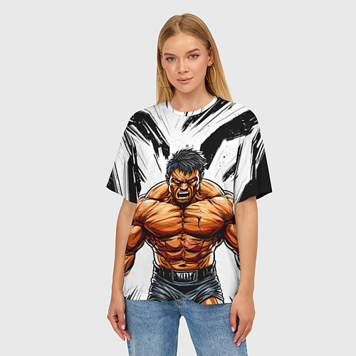 Женская футболка оверсайз Мощный реслер / 3D-принт – фото 3