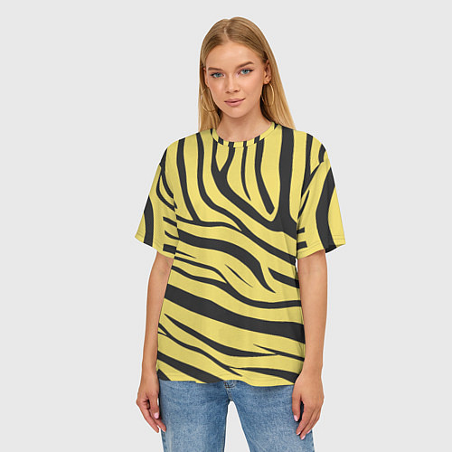 Женская футболка оверсайз Светлый тигровый паттерн / 3D-принт – фото 3