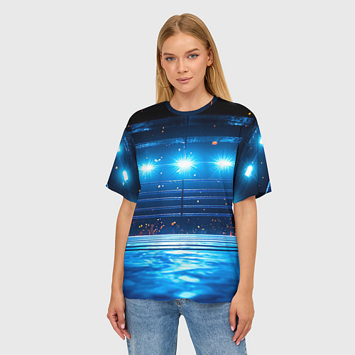 Женская футболка оверсайз Синий ринг в огне / 3D-принт – фото 3