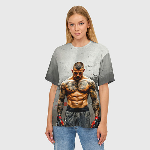 Женская футболка оверсайз Дастин Порье на сером / 3D-принт – фото 3
