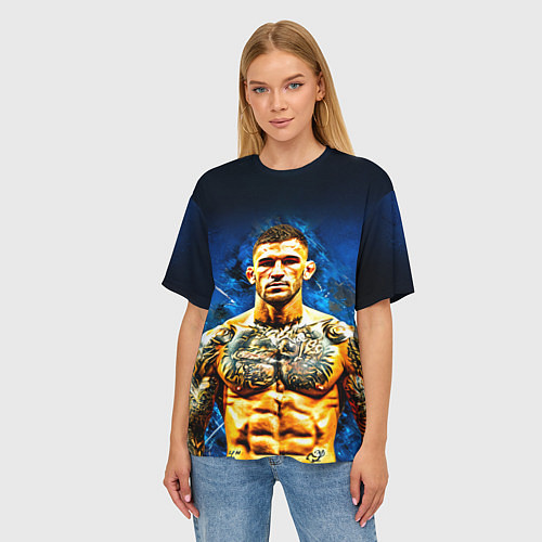 Женская футболка оверсайз Дастин Порье на синем / 3D-принт – фото 3